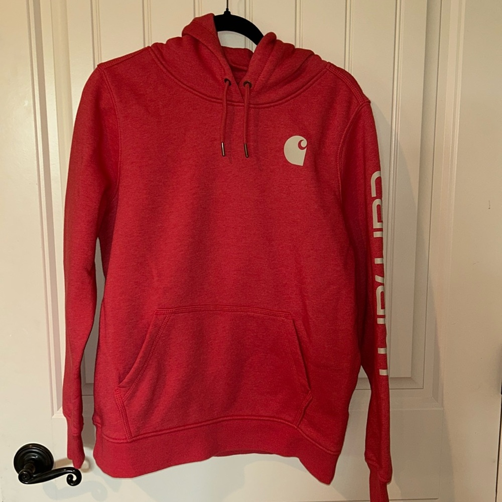Carhartt Hoodie Women’s Peach/Salmon Sweatshirt Relaxed Fit Size L (12-14)
